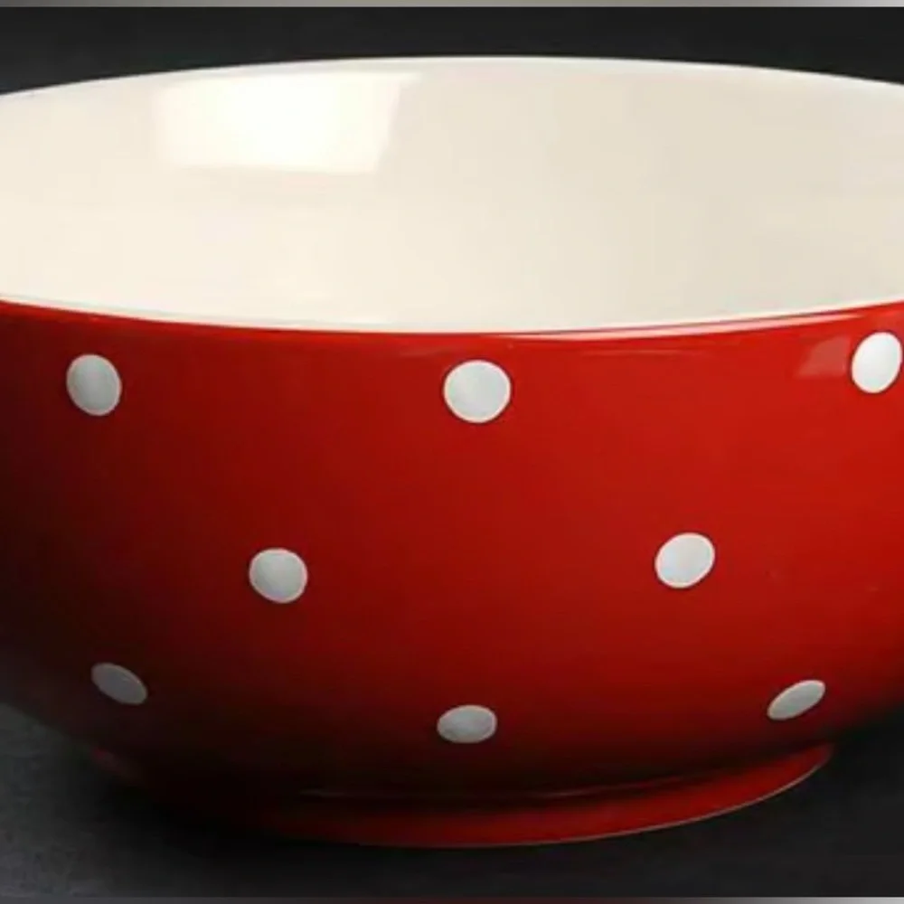 Spode Red and White Polka Dot 9.5” Serving Bowl EUC